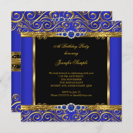Elite Royal Blue Damask Pearl Birthday 2 Kaart (Voorkant / Achterkant)