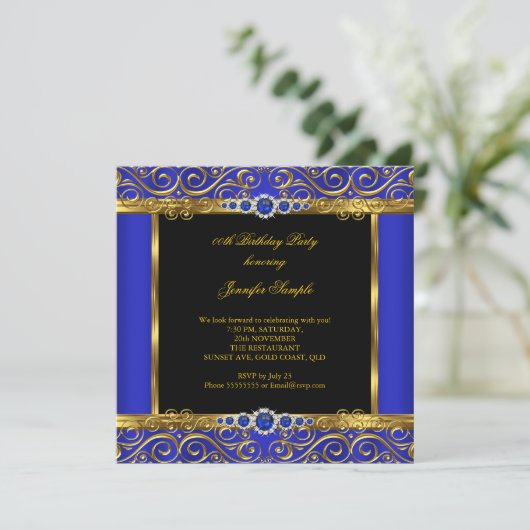 Elite Royal Blue Damask Pearl Birthday 2 Kaart (Staand voorkant)