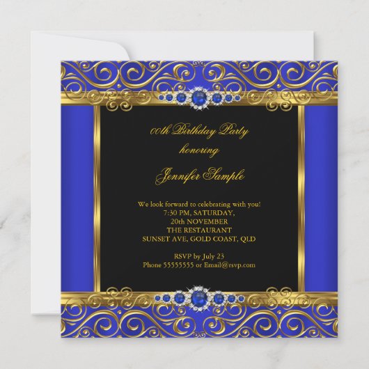 Elite Royal Blue Damask Pearl Birthday 2 Kaart (Voorkant)