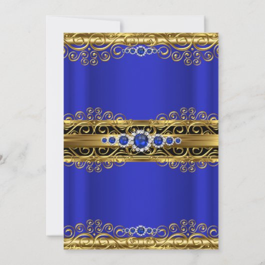 Elite Royal Blue Damask Pearl Birthday Party Kaart (Achterkant)