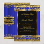 Elite Royal Blue Damask Pearl Birthday Party Kaart (Voorkant / Achterkant)