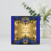 Elite Royal Blue Gem Gold Black Birthday Party 2 Kaart (Staand voorkant)