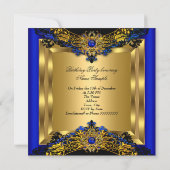 Elite Royal Blue Gem Gold Black Birthday Party 2 Kaart (Achterkant)