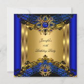Elite Royal Blue Gem Gold Black Birthday Party 2 Kaart (Voorkant)