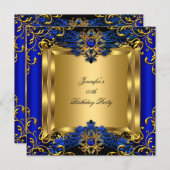 Elite Royal Blue Gem Gold Black Birthday Party 2a Kaart (Voorkant / Achterkant)
