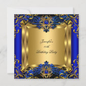 Elite Royal Blue Gem Gold Black Birthday Party 2a Kaart (Voorkant)