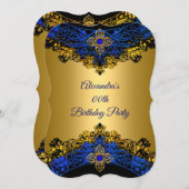 Elite Royal Blue Gem Gold Black Birthday Party Kaart (Voorkant / Achterkant)