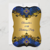 Elite Royal Blue Gem Gold Black Birthday Party Kaart (Voorkant)