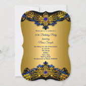 Elite Royal Blue Gem Gold Black Birthday Party Kaart (Achterkant)