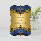 Elite Royal Blue Gem Gold Black Birthday Party Kaart (Staand voorkant)