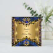 Elite Royal Blue Gem Gold Black Birthday Party Kaart (Staand voorkant)