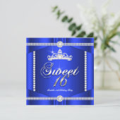 Elite Royal Blue Princess Sweet 16 Party Diamond Kaart (Staand voorkant)