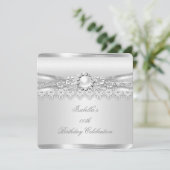 Elite Silver White Pearl Lace Floral Birthday Kaart (Staand voorkant)