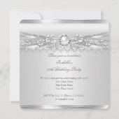 Elite Silver White Pearl Lace Floral Birthday Kaart (Achterkant)