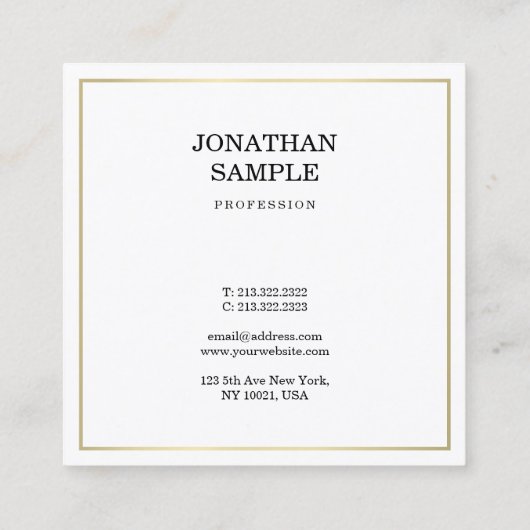 Elite Slank Design Trendy Gold Plain Moderne Chic Vierkante Visitekaartje (Achterkant)