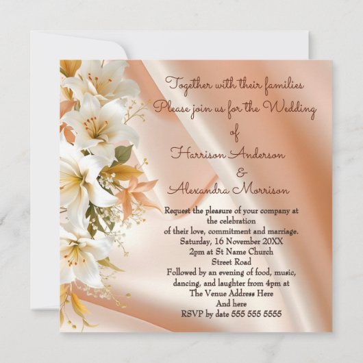 Elite Trouwen Bloemen Lelies Witte Perzik Zijde Kaart (Achterkant)