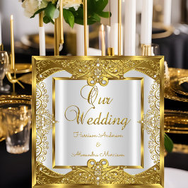 Elite Trouwfeest Goud Witte Parels Gouden Frame Kaart