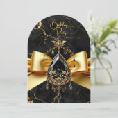 Elite Verjaardag Zwart Goud Marmeren Juweel Kaart (Staand voorkant)