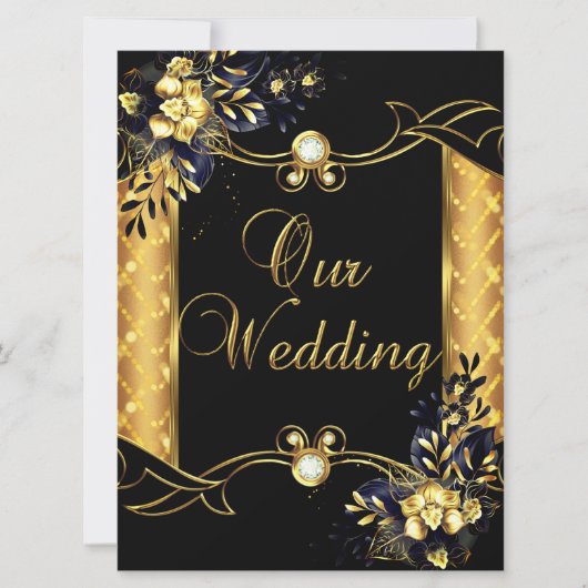 Elite Wedding Gold Black Floral Diamonds Kaart (Voorkant)