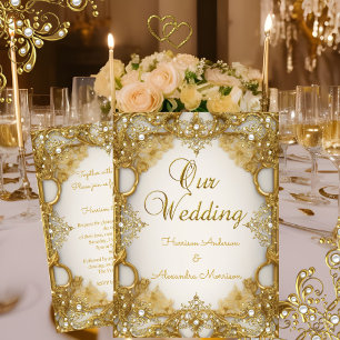 Elite Wedding Gold White beige Cream Pearls Lijst Kaart
