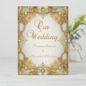Elite Wedding Gold White beige Cream Pearls Lijst Kaart (Staand voorkant)