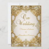 Elite Wedding Gold White beige Cream Pearls Lijst Kaart (Voorkant)