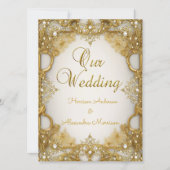 Elite Wedding Gold White beige Cream Pearls Lijst Kaart (Voorkant)