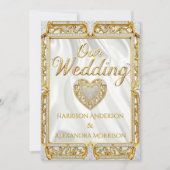 Elite Wedding Gold White Silk Diamond Frame Heart Kaart (Voorkant)