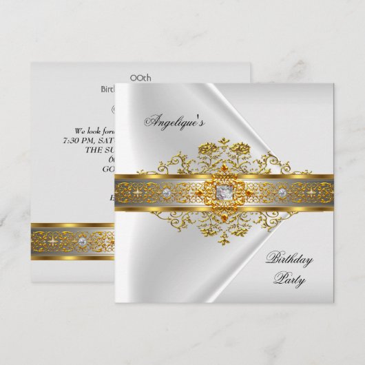 Elite White Gold Black Birthday Party Kaart (Voorkant / Achterkant)