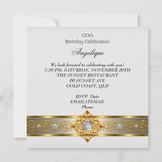 Elite White Gold Black Birthday Party Kaart (Achterkant)