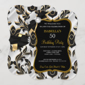 Elite White Pearl Gold Black Damask Party nodigt u Kaart (Voorkant / Achterkant)