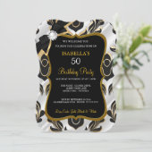 Elite White Pearl Gold Black Damask Party nodigt u Kaart (Staand voorkant)