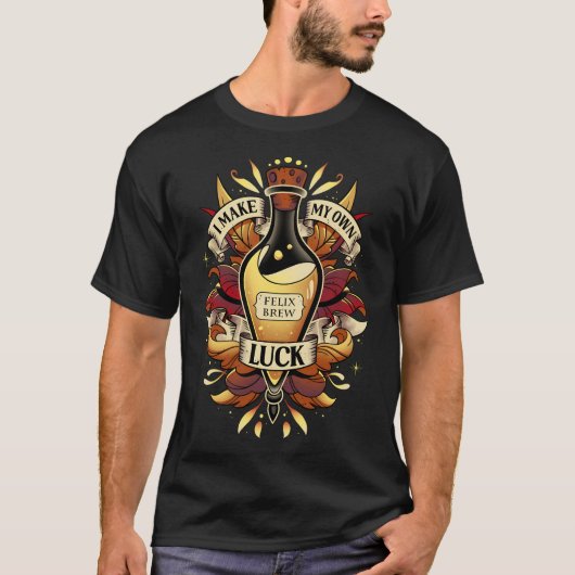 Elixir of Golden Luck beroemd gemaakt door Lucky F T-shirt (Voorkant)