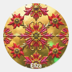 ELIZA ~ Glanzend Rood Goud Zwart Kerstmis ~ Ronde Sticker