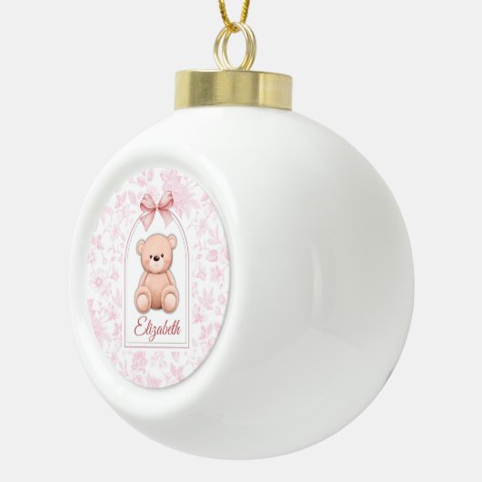 Elizabeth | Aangepaste Roze Teddybeer Nursery Desi Keramische Bal Ornament (Rechts)