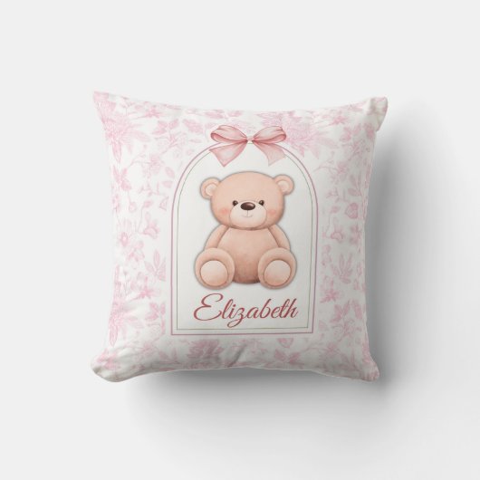 Elizabeth | Aangepaste Roze Teddybeer Nursery Desi Kussen (Voorkant)