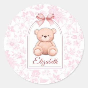 Elizabeth Aangepaste Roze Teddybeer Nursery Desi Ronde Sticker
