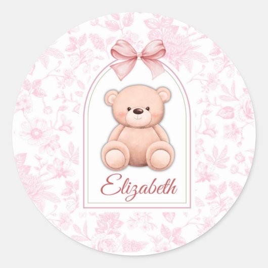 Elizabeth | Aangepaste Roze Teddybeer Nursery Desi Ronde Sticker (Voorkant)
