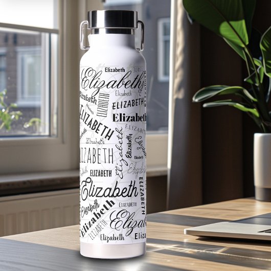 Elizabeth Black White Aangepaste naam Waterfles