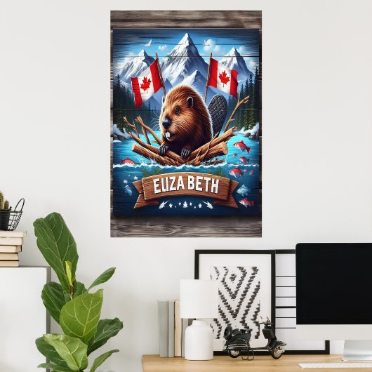 Elizabeth Canadian Beaver en bergen Poster (Thuiskantoor)
