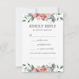 Elizabeth Elegant Pink Flower Song Request Wedding RSVP Kaartje