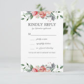 Elizabeth Elegant Pink Flower Song Request Wedding RSVP Kaartje (Staand voorkant)
