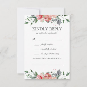 Elizabeth Elegant Pink Flower Song Request Wedding RSVP Kaartje