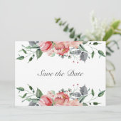 Elizabeth Elegant Roze Bloemen Bruiloft Save The D Date (Staand voorkant)