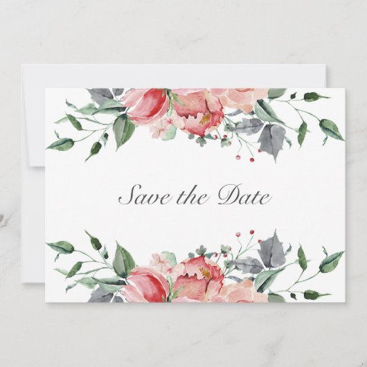 Elizabeth Elegant Roze Bloemen Bruiloft Save The D Save The Date (Voorkant)
