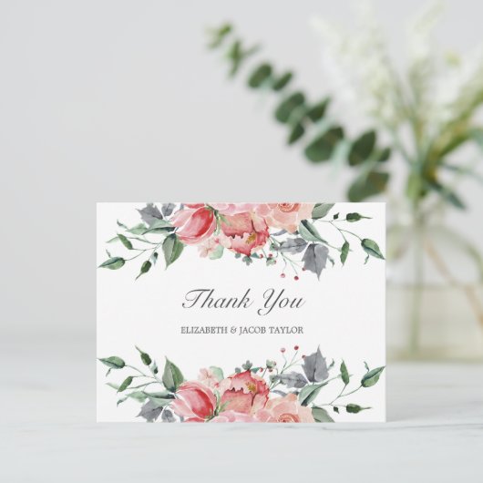 Elizabeth Elegant roze bloemen Weddenschap Briefkaart (Staand voorkant)