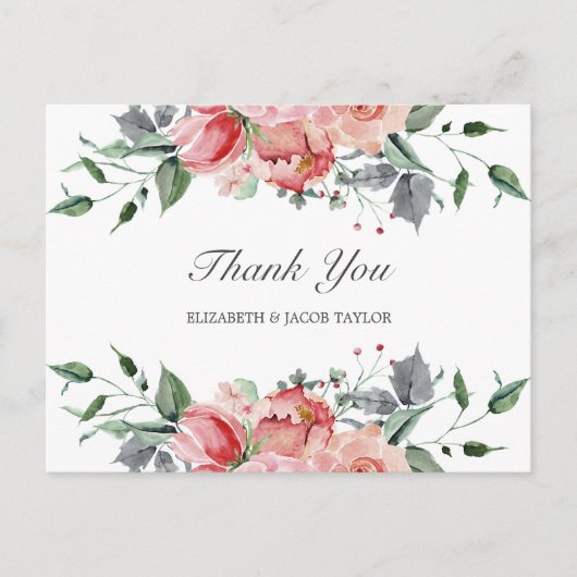 Elizabeth Elegant roze bloemen Weddenschap Briefkaart (Voorkant)