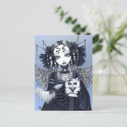 Elizabeth Gothic Victoriaans Persian Cat Angel Briefkaart (Staand voorkant)