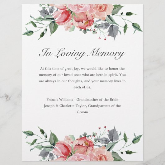 Elizabeth in Loving Memory Wedding Sign (Voorkant)