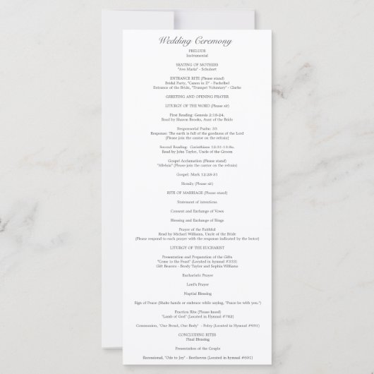 Elizabeth Katholiek Wedding Programma met Massa (Achterkant)